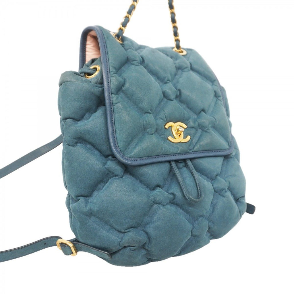 Chanel Backpack Bubble Quilt Leather Blue Gold — view 2