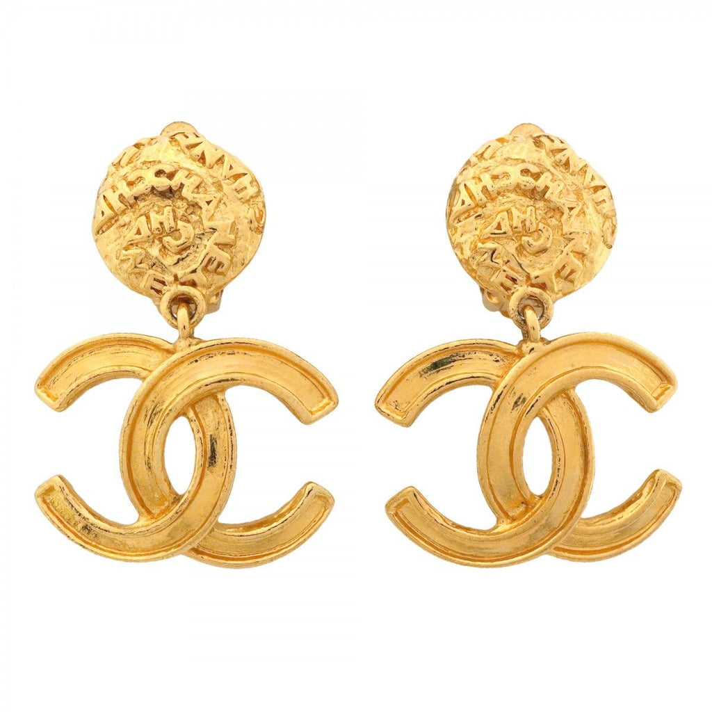 Chanel Earrings Vintage CC Logo Gold Plated
