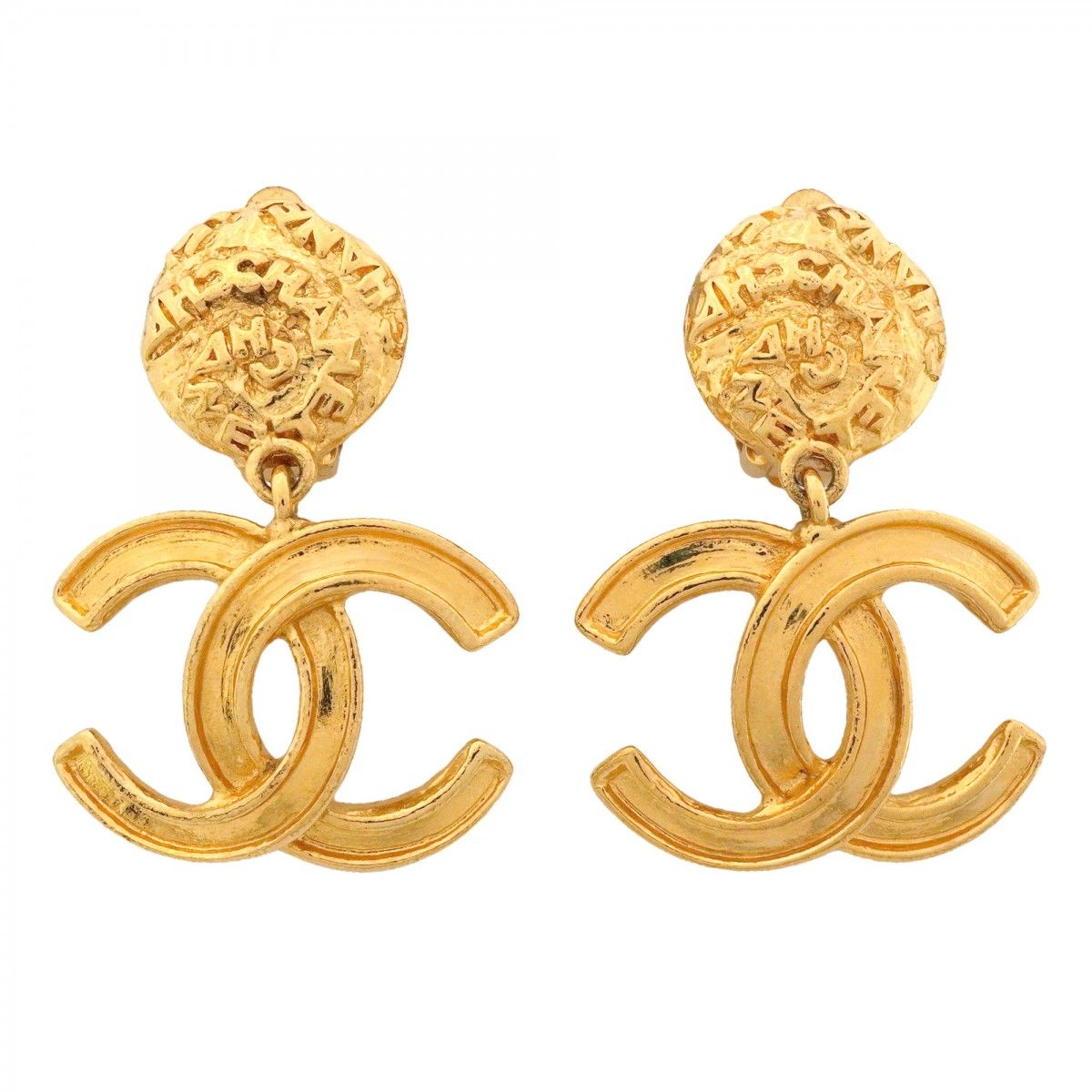 Chanel Earrings Vintage CC Logo Gold Plated