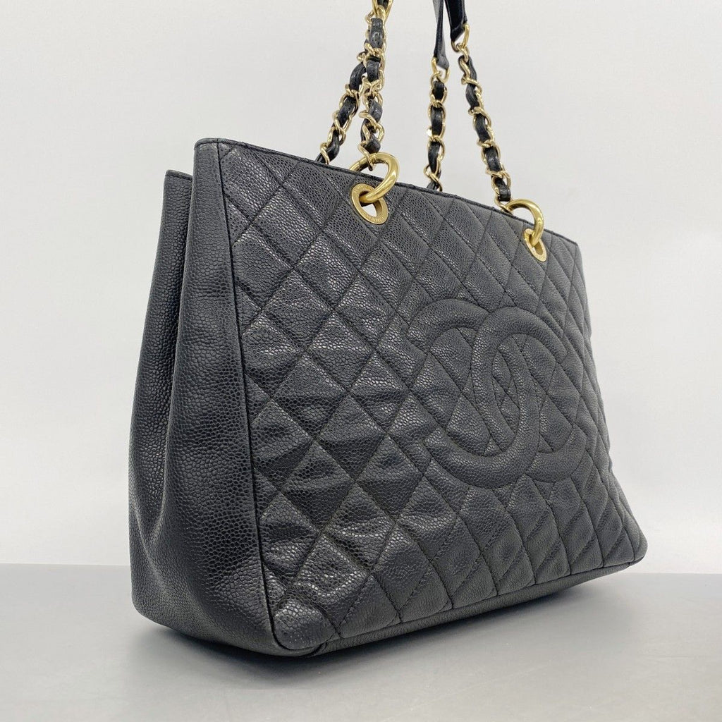 Chanel Chain Tote Quilted Caviar Leather Black Gold — view 2