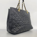 Chanel Chain Tote Quilted Caviar Leather Black Gold — view 2