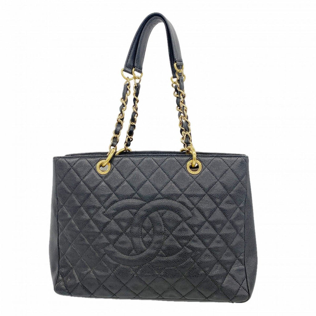 Chanel Chain Tote Quilted Caviar Leather Black Gold