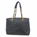Chanel Chain Tote Quilted Caviar Leather Black Gold