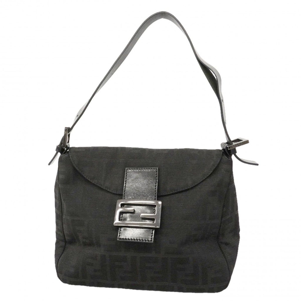 Fendi Handbag Zucchino Nylon Canvas Black Silver