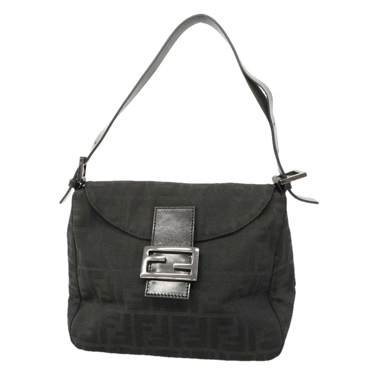 Fendi Handbag Zucchino Nylon Canvas Black Silver