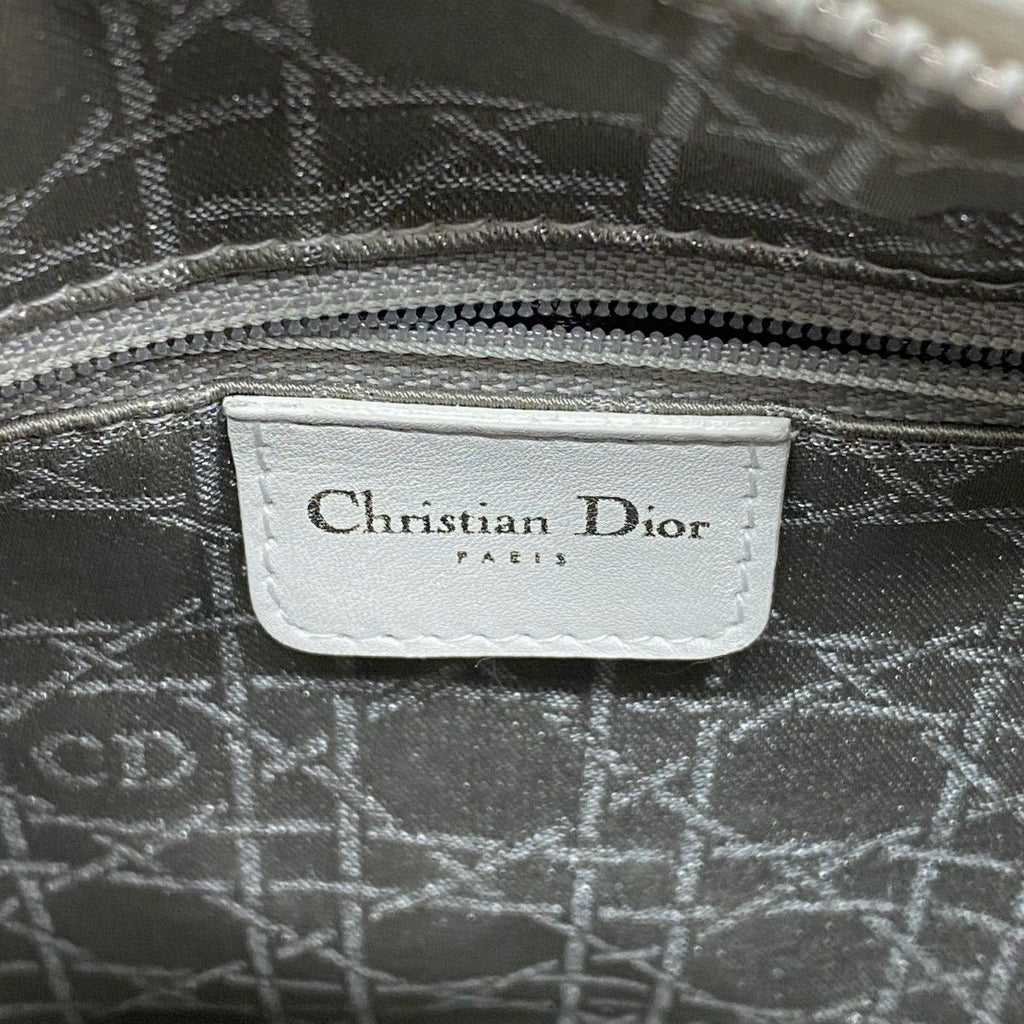 Dior Handbag Cannage Lady Leather Ivory Silver 2-Way — view 5