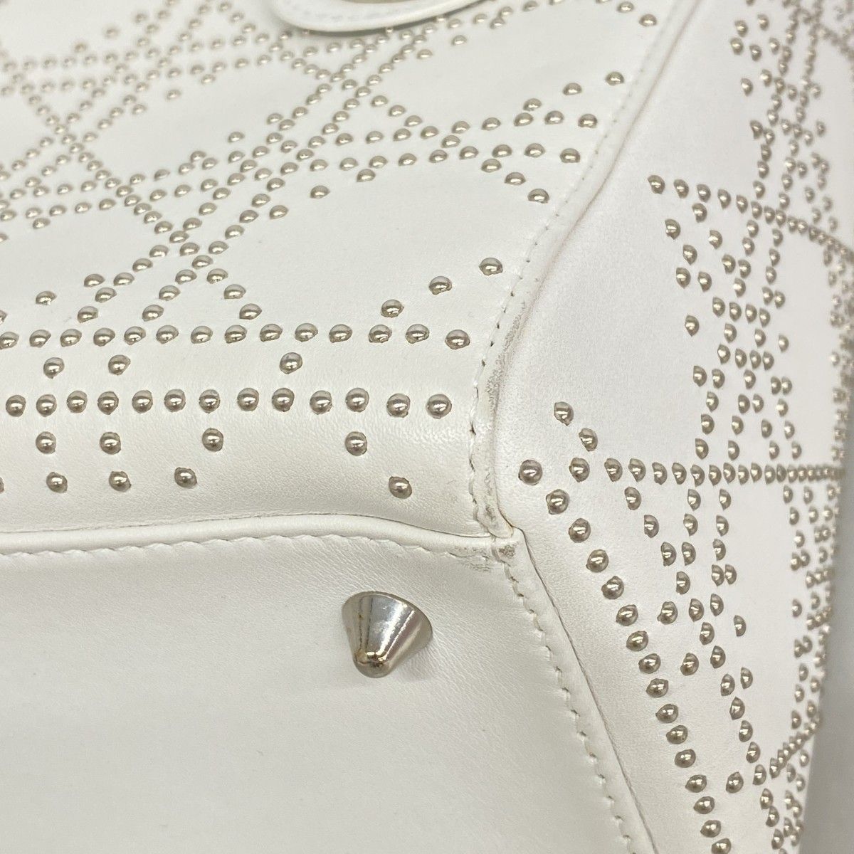Dior Handbag Cannage Lady Leather Ivory Silver 2-Way — view 6
