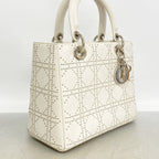 Dior Handbag Cannage Lady Leather Ivory Silver 2-Way — view 2