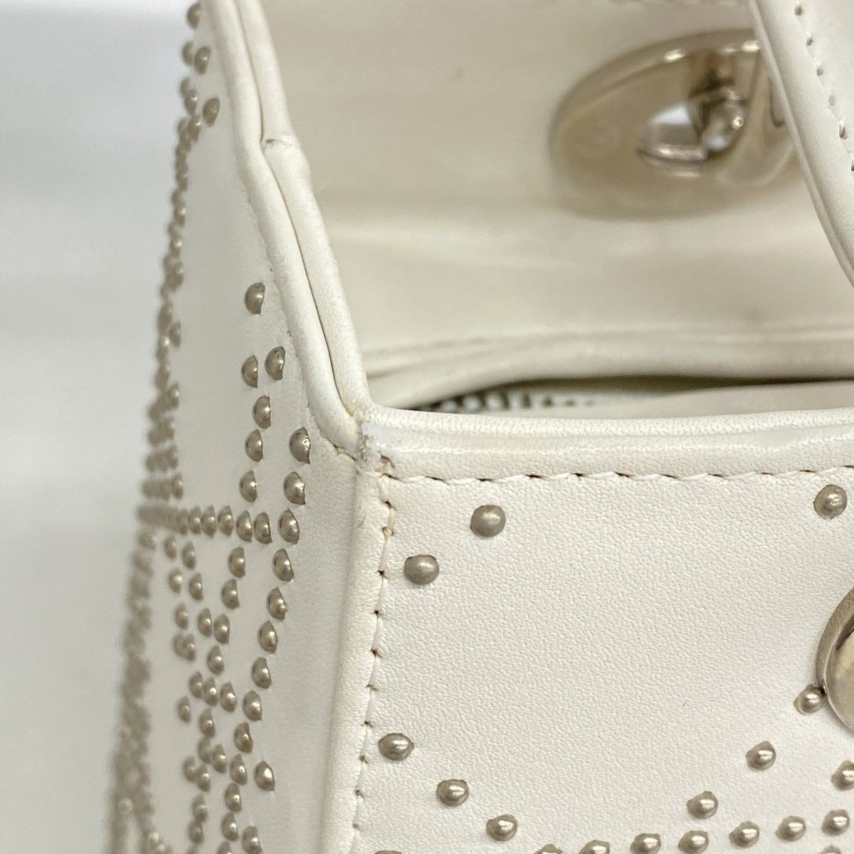Dior Handbag Cannage Lady Leather Ivory Silver 2-Way — view 7