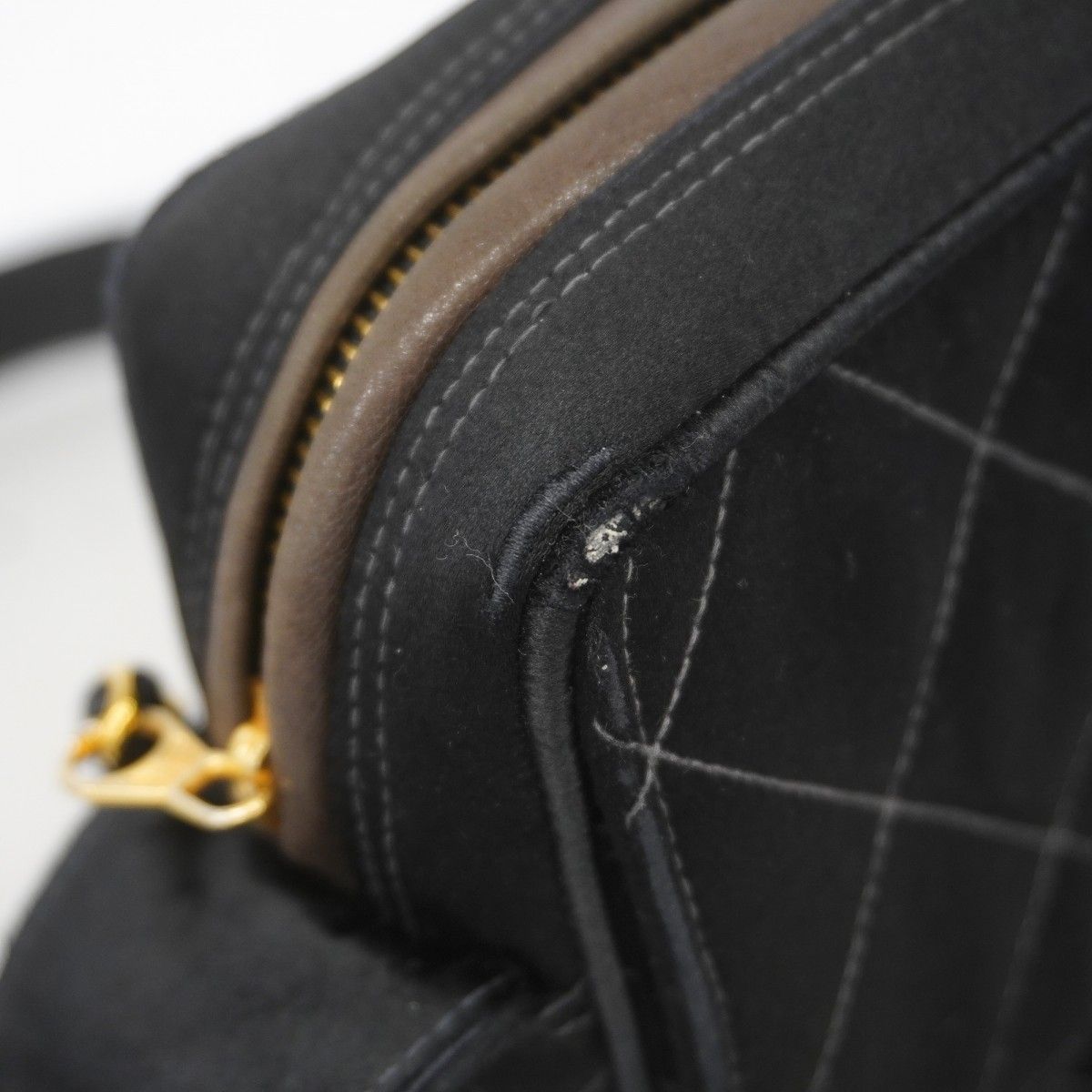 Chanel Shoulder Bag Quilted Satin Black Gold — view 7