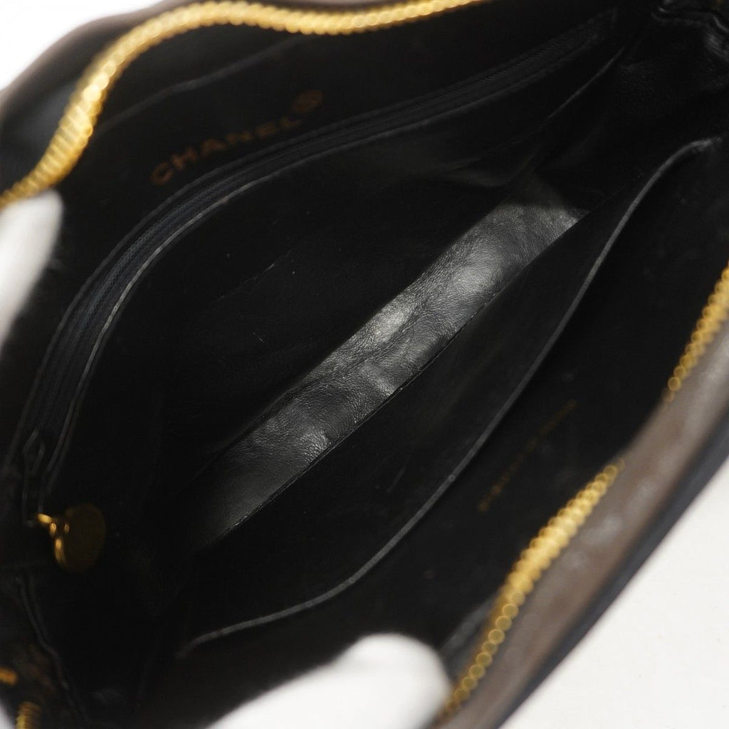 Chanel Shoulder Bag Quilted Satin Black Gold — view 4