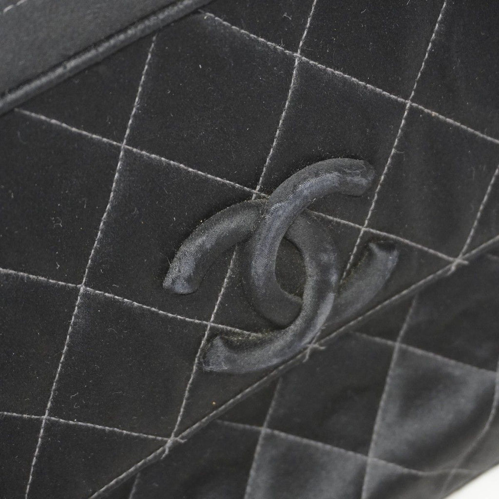 Chanel Shoulder Bag Quilted Satin Black Gold — view 8