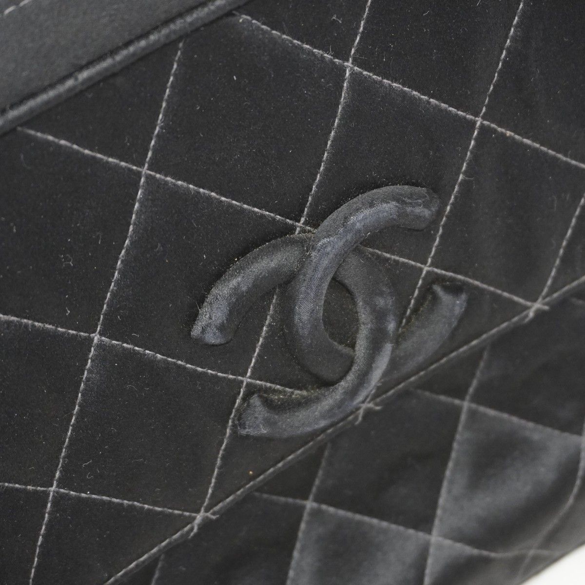 Chanel Shoulder Bag Quilted Satin Black Gold — view 8