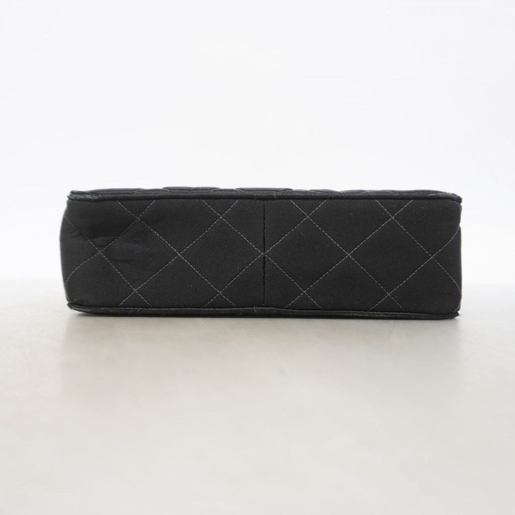 Chanel Shoulder Bag Quilted Satin Black Gold — view 3