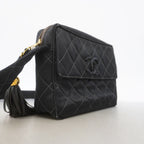 Chanel Shoulder Bag Quilted Satin Black Gold — view 2