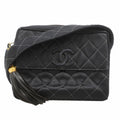 Chanel Shoulder Bag Quilted Satin Black Gold
