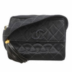 Chanel Shoulder Bag Quilted Satin Black Gold