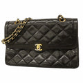 Chanel Shoulder Bag Quilted Limited Edition Lambskin Black Gold Silver
