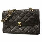 Chanel Shoulder Bag Quilted Limited Edition Lambskin Black Gold Silver