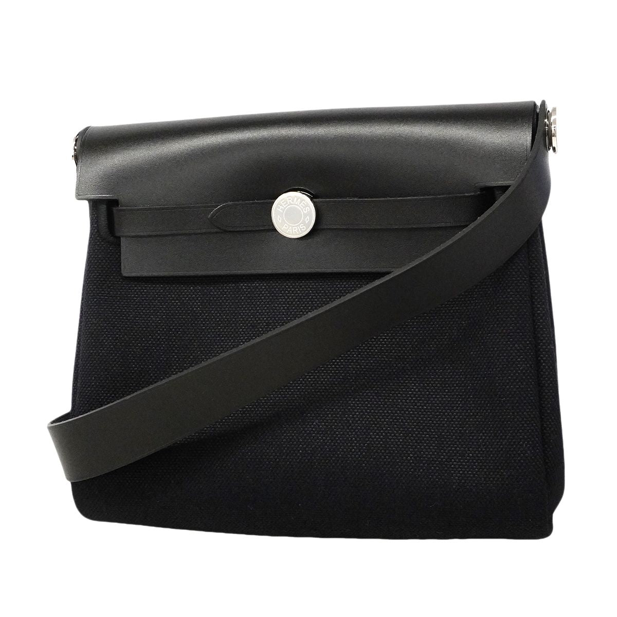 Hermes Shoulder Bag Herbag Zip Mini Toile Military Black Silver