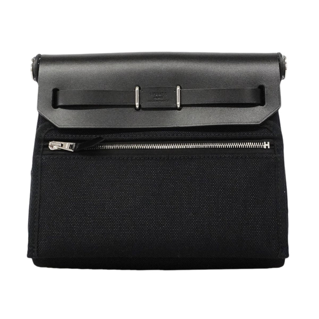 Hermes Shoulder Bag Herbag Zip Mini Toile Military Black Silver — view 8