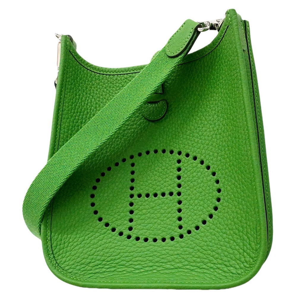 Hermes Shoulder Bag Evelyne TPM Taurillon Clemence Vert Yucca Silver
