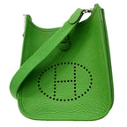 Hermes Shoulder Bag Evelyne TPM Taurillon Clemence Vert Yucca Silver