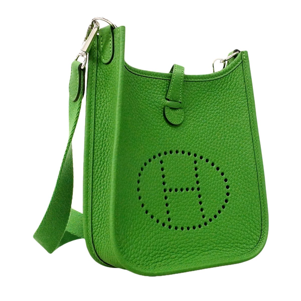 Hermes Shoulder Bag Evelyne TPM Taurillon Clemence Vert Yucca Silver — view 2