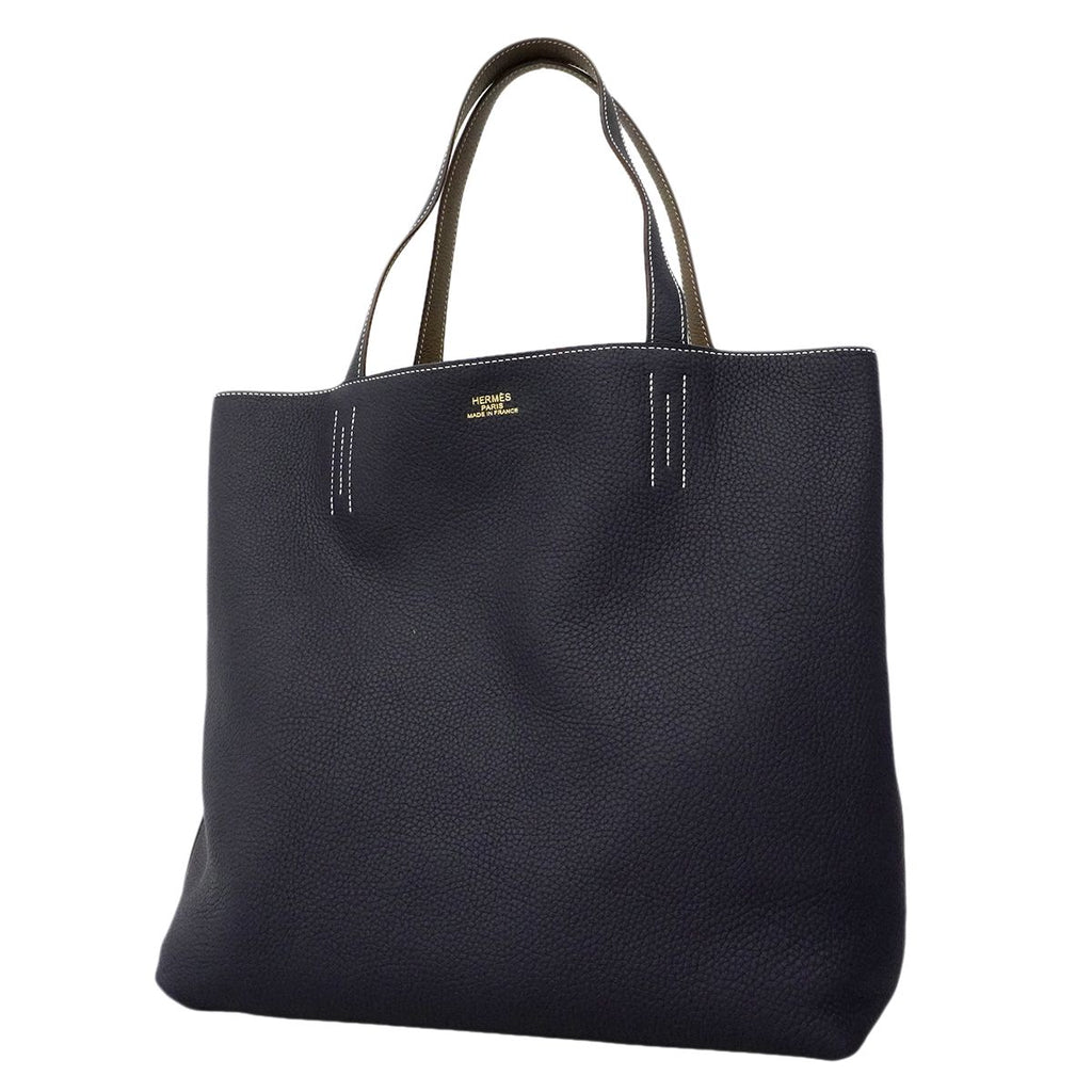 Hermes Tote Double Sens Taurillon Clemence Etoupe Blue Nuit