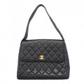 Chanel Shoulder Bag Quilted Caviar Leather Black Gold