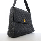 Chanel Shoulder Bag Quilted Caviar Leather Black Gold — view 2