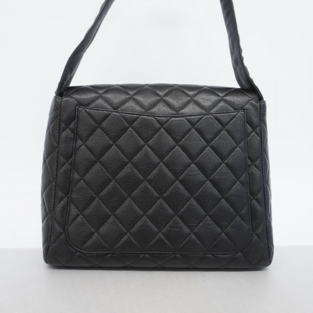 Chanel Shoulder Bag Quilted Caviar Leather Black Gold — view 8
