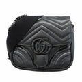 Gucci Handbag GG Marmont Leather Black Silver 2-Way