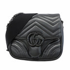 Gucci Handbag GG Marmont Leather Black Silver 2-Way