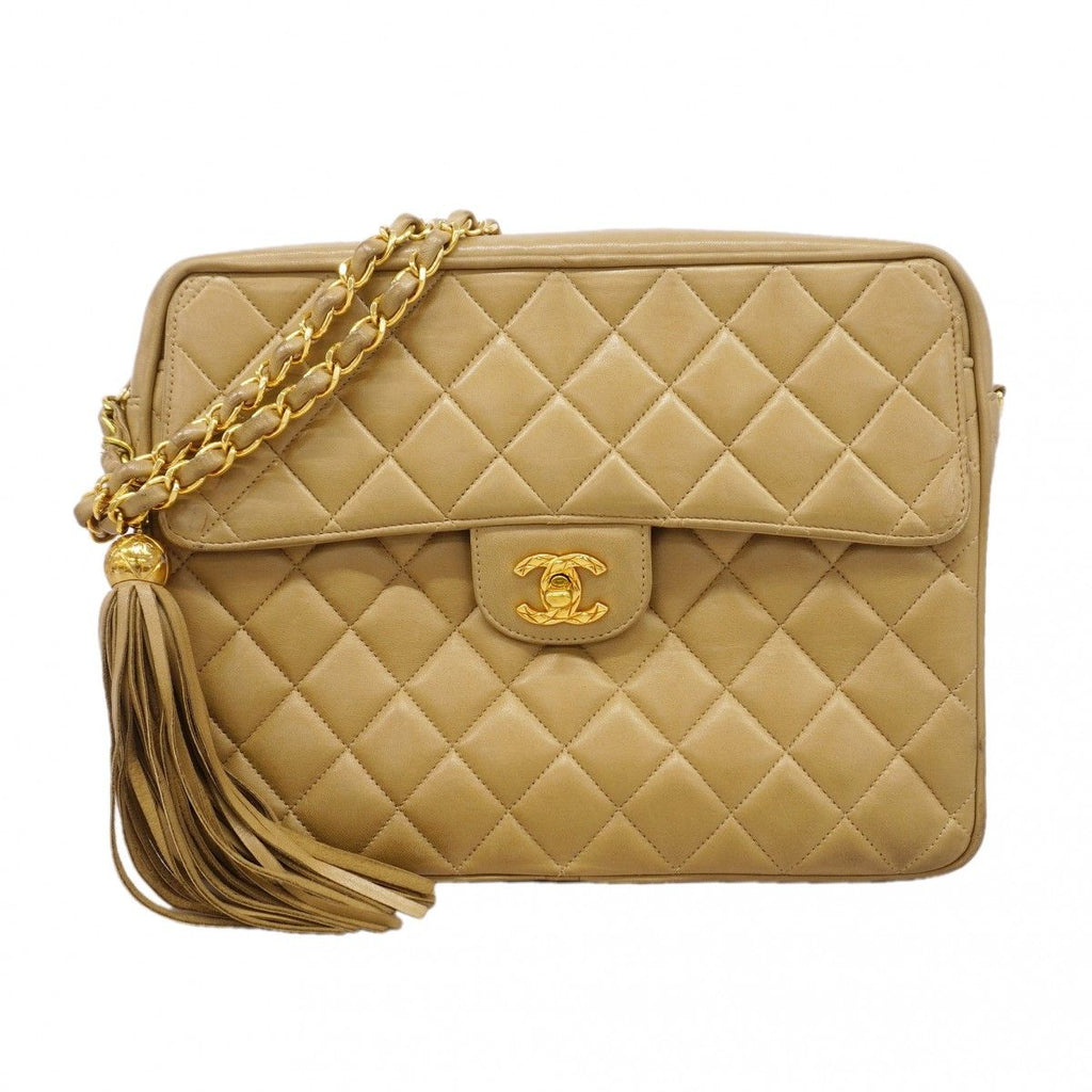 Chanel Shoulder Bag Quilted Brilliant Lambskin Beige Gold