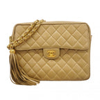 Chanel Shoulder Bag Quilted Brilliant Lambskin Beige Gold