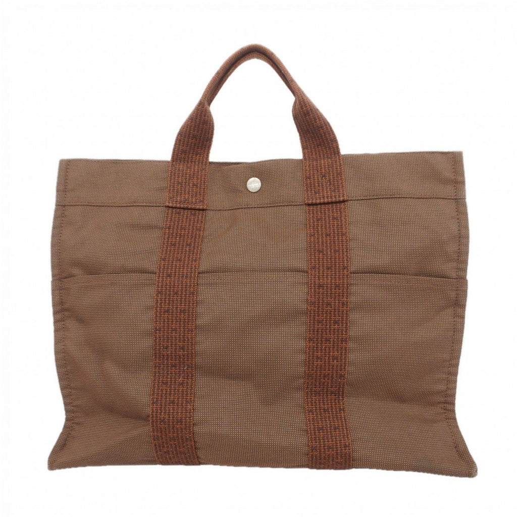 Hermes Tote Her Line MM Canvas Brown Silver