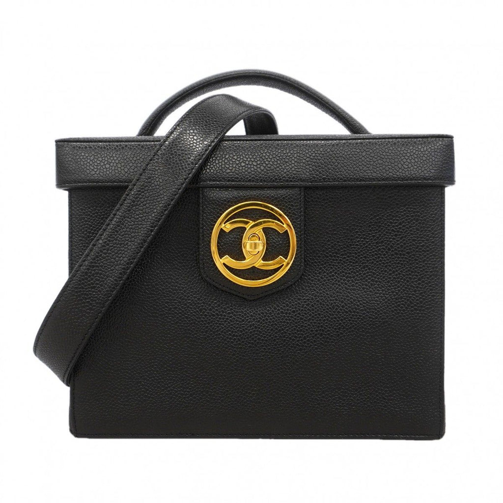 Chanel Vanity Bag Caviar Leather Black Gold 2-Way