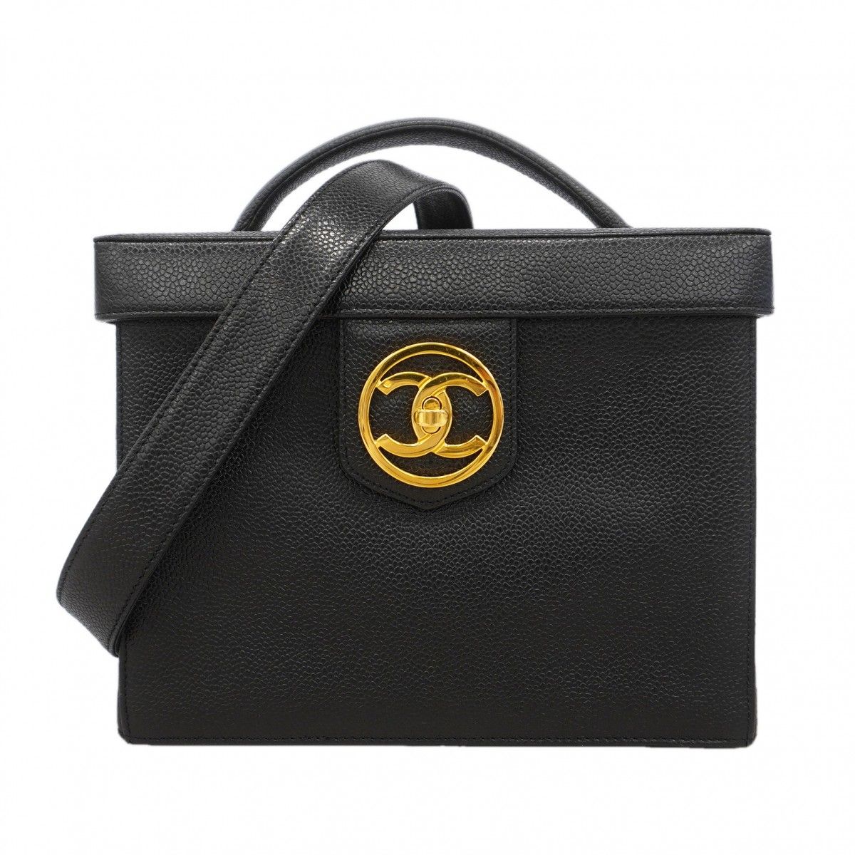 Chanel Vanity Bag Caviar Leather Black Gold 2-Way
