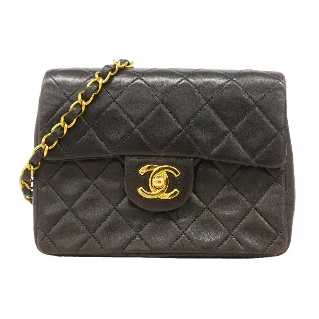 Chanel Shoulder Bag Quilted Lambskin Black Gold