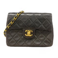 Chanel Shoulder Bag Quilted Lambskin Black Gold