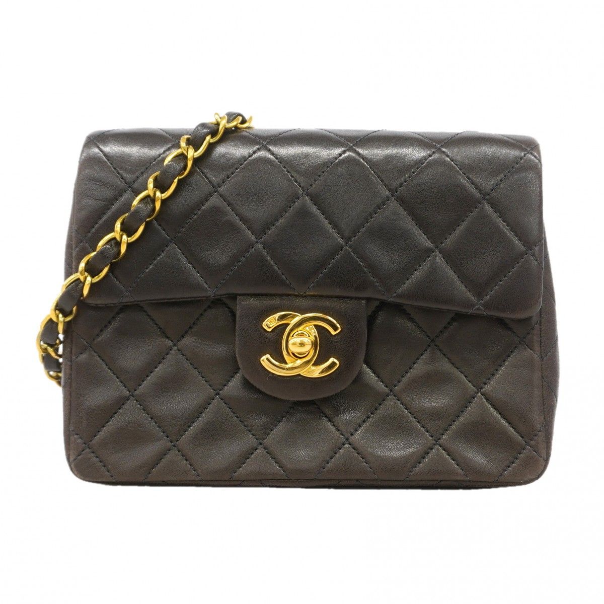 Chanel Shoulder Bag Quilted Lambskin Black Gold