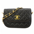 Chanel Shoulder Bag Quilted Lambskin Black Gold