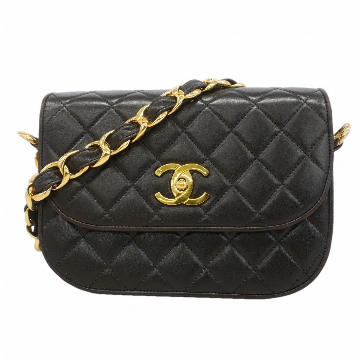 Chanel Shoulder Bag Quilted Lambskin Black Gold