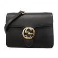 Gucci Shoulder Bag Interlocking Leather Black Champagne Gold
