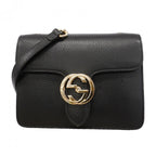 Gucci Shoulder Bag Interlocking Leather Black Champagne Gold