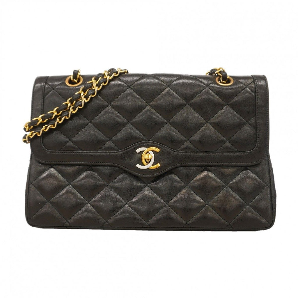 Chanel Shoulder Bag Quilted Limited Edition Lambskin Black Gold Silver