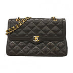 Chanel Shoulder Bag Quilted Limited Edition Lambskin Black Gold Silver