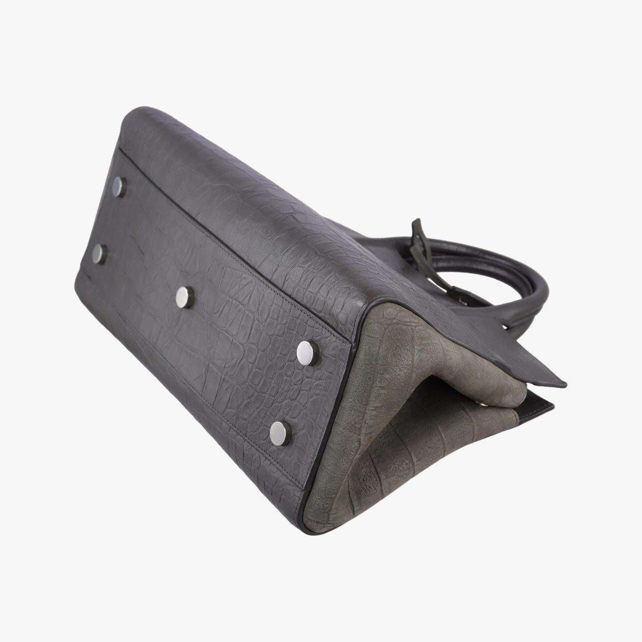Saint Laurent Cava Rive Gauche Dark Gray Croco Embossed Leather Shoulder — view 6