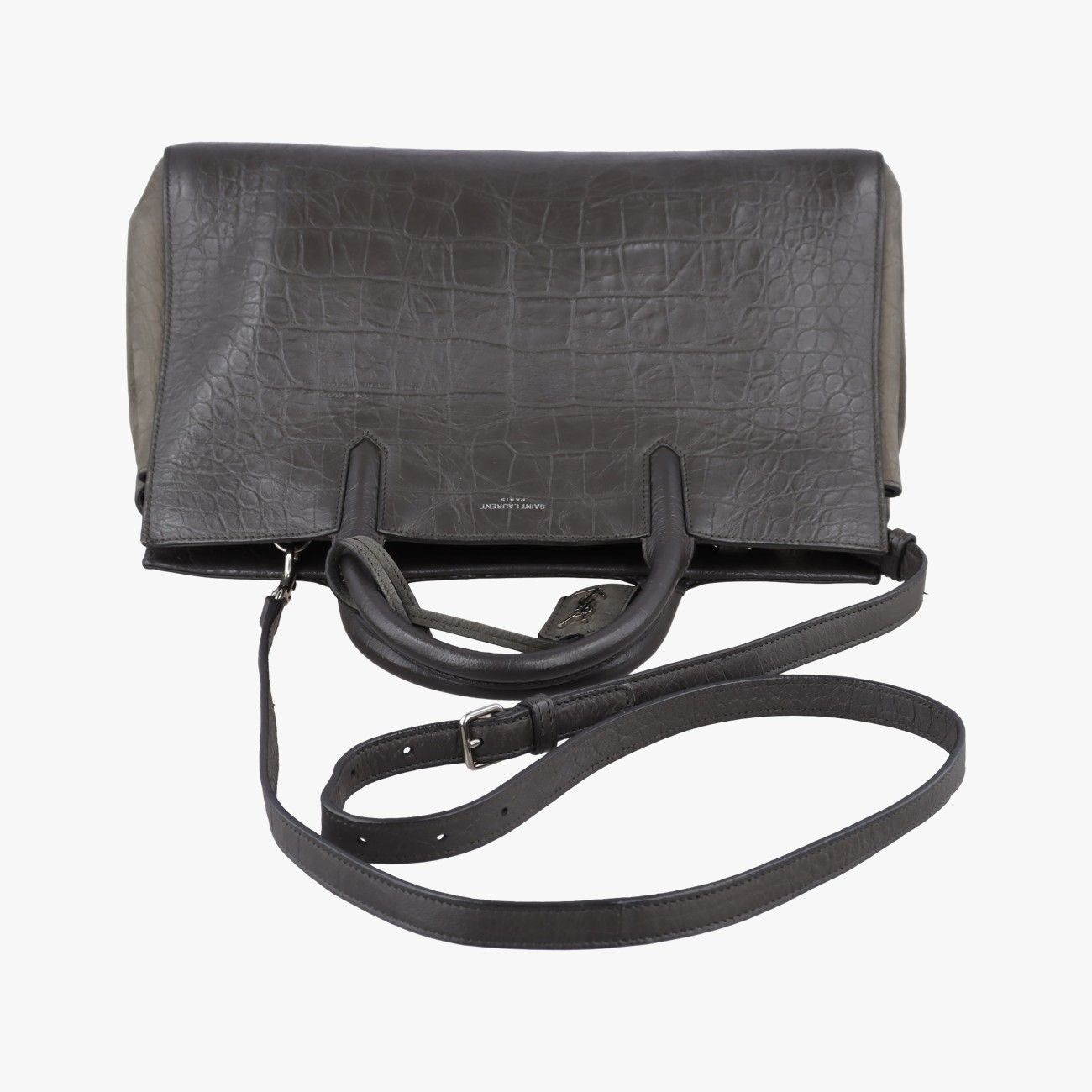 Saint Laurent Cava Rive Gauche Dark Gray Croco Embossed Leather Shoulder — view 8